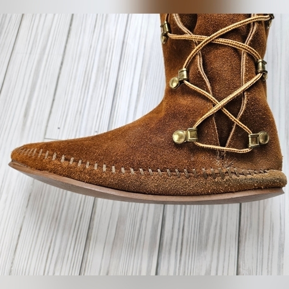 Vintage Suede Lace Up Moccasin Fringe Boots in Umber Brown Women's Size 5 - Picture 8 of 12